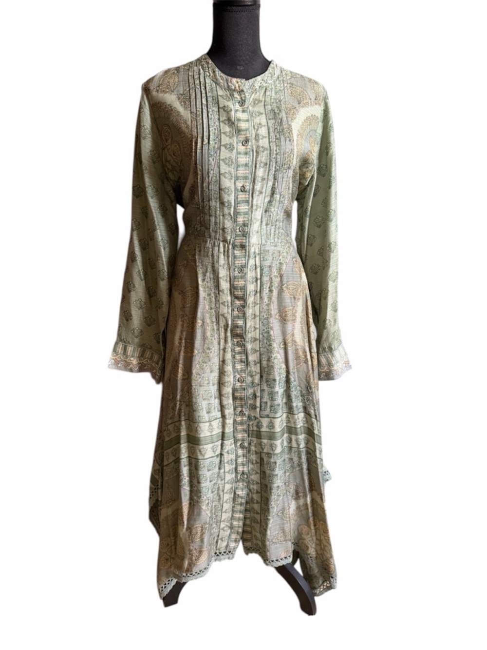 SOFT SURROUNDINGS Green Jardin Majorelle Boho Long Sleeve Handkerchief Dress XL - Picture 4 of 14